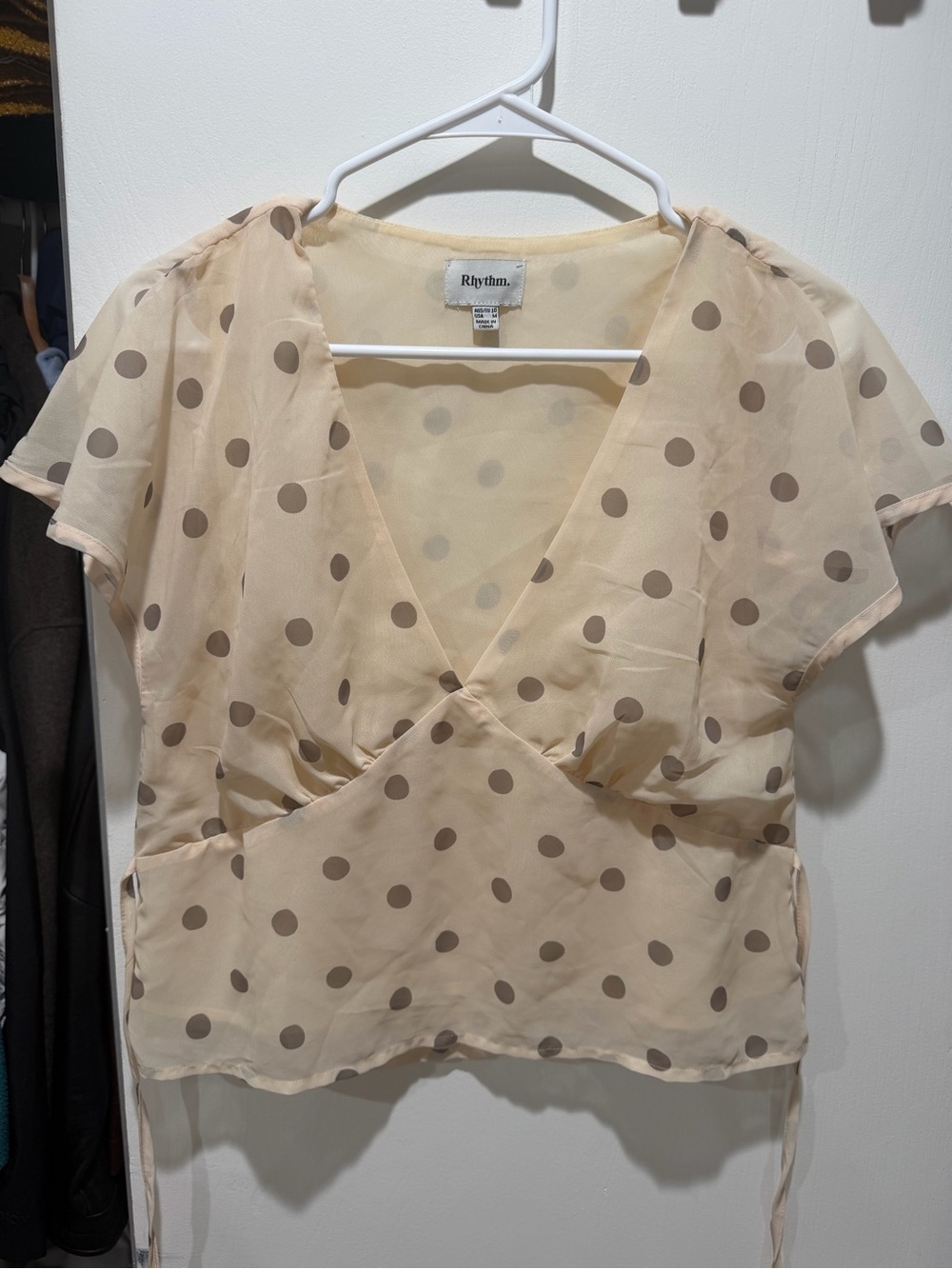 Rhythm. Cream Mini Skirt with Taupe Polka Dots